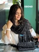 شال حریر مخمل برجسته نگینی کد nil08040