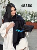 روسری نخ ژاکارد طرح دار دور ریش مشکی کد nil48850